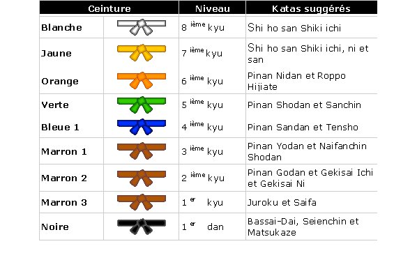 Ceinture karaté 2025 couleur ordre